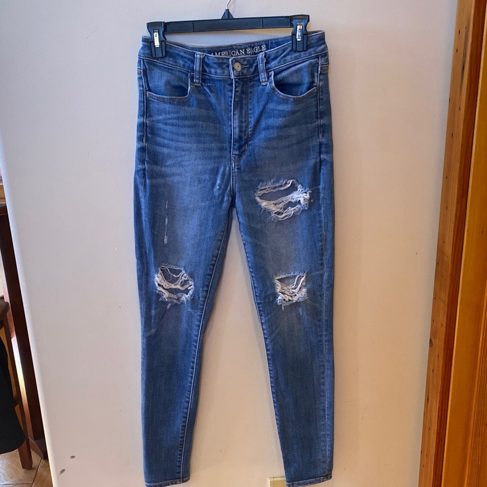American Eagle Classic Blue Distressed Jeggings